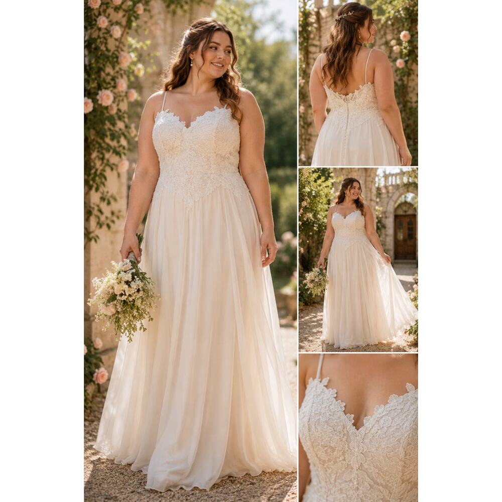 Vintage 90s Alyce Ivory Lace Bridal Gown Cottagecore Fairycore Dress 16